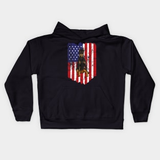 American Flag Doberman Pinscher 4Th Of July Usa Kids Hoodie